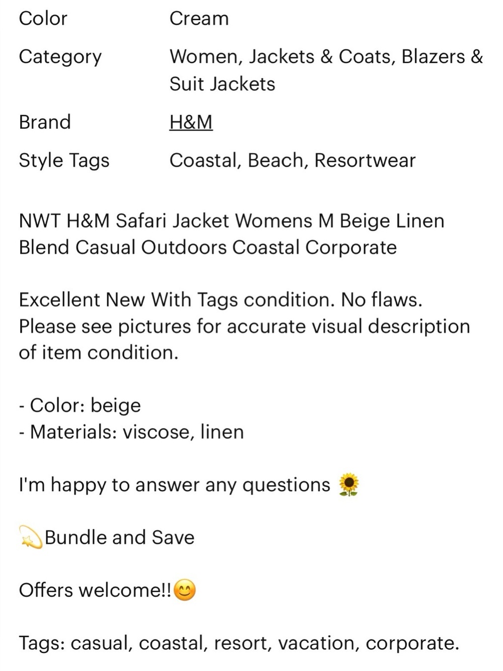 H&M • Stylish Linen Look Belted Utility Jacket - Beige - Picture 9 of 11